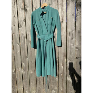 Vingtge Kiva Ltd. Long Sleeve Belted Knit Dress in Teal Green